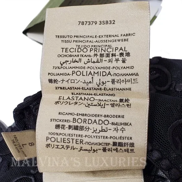 GUCCI GLOVES 787379 BLACK TULLE w GG LOGO MOTIF EMBROIDERY sz 8 / L - Picture 11 of 14